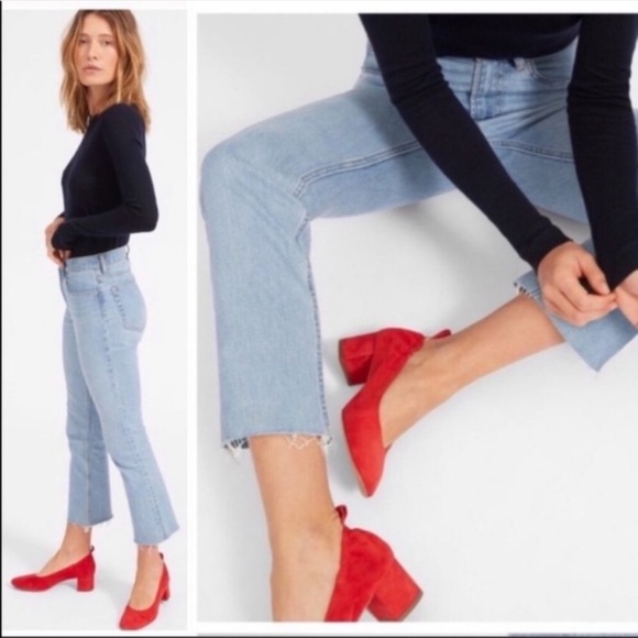 Everlane Denim - The Kick Crop Jean - High Rise Raw Hem in Light Blue Wash